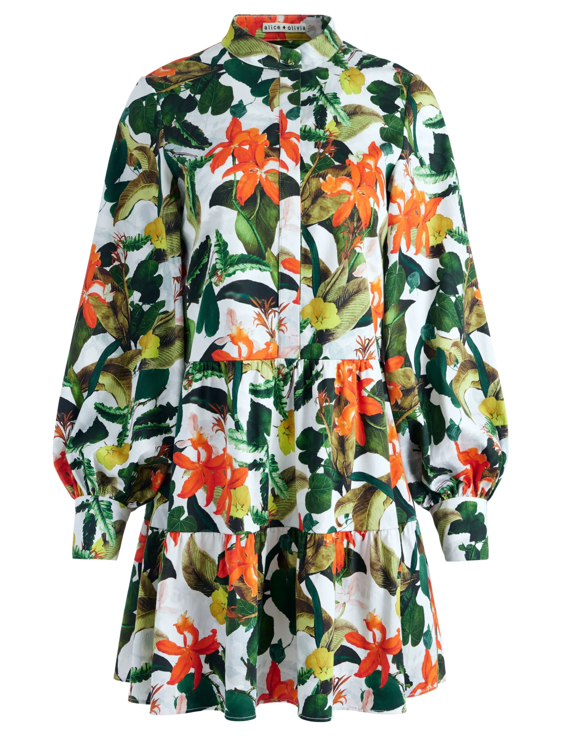 Alice and Olivia MINI|DRESSES*CAILIN BUTTON FRONT BLOUSON SLEEVE MINI DRESS