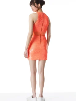 Alice and Olivia MINI|DRESSES*CARA SEQUIN MESH CUT OUT MINI DRESS