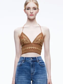 Alice and Olivia TOPS*CARLI EMBROIDERED TIE NECK BRA TOP