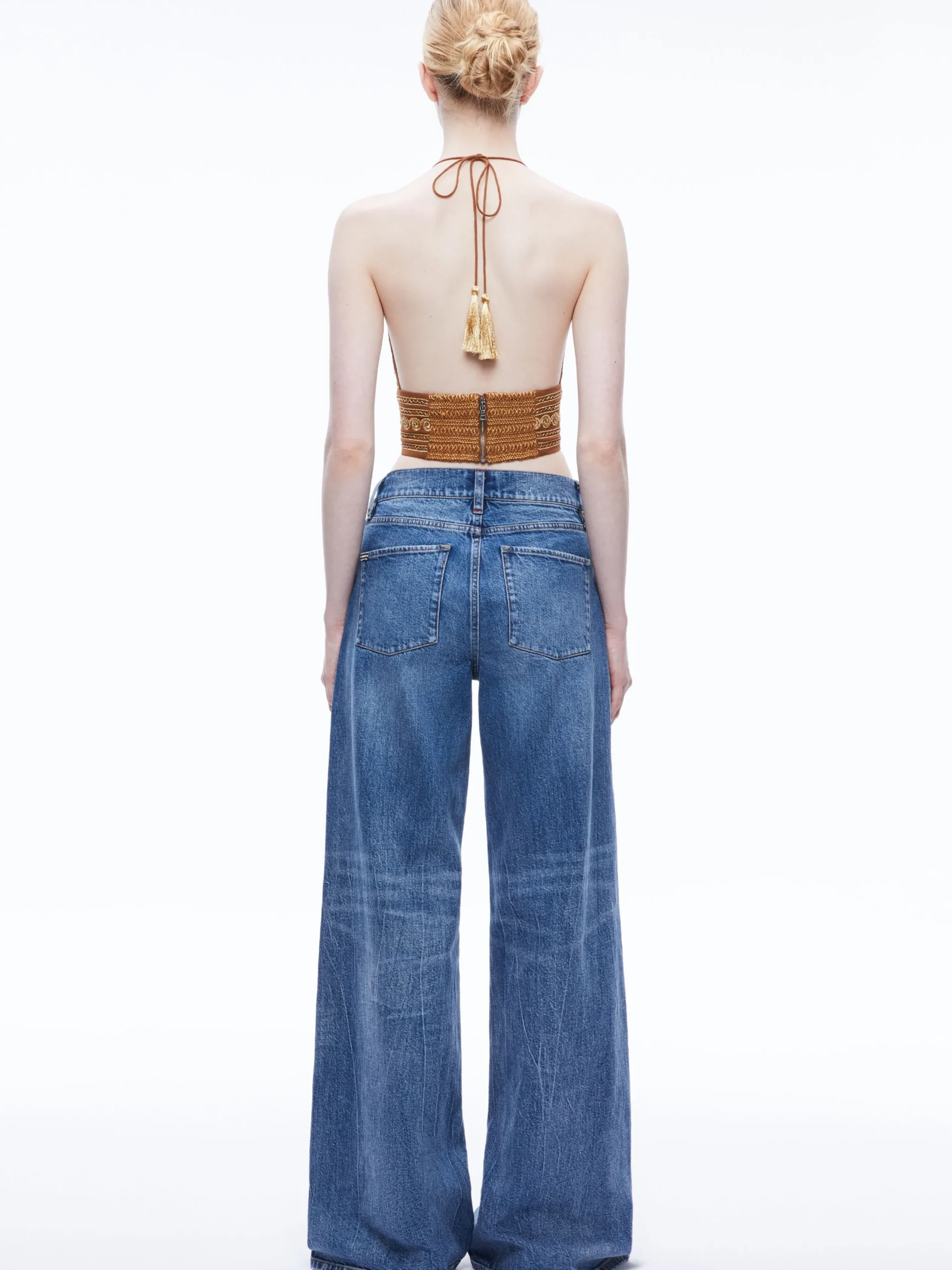 Alice and Olivia TOPS*CARLI EMBROIDERED TIE NECK BRA TOP