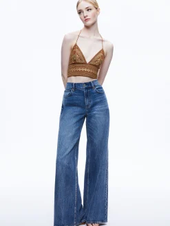 Alice and Olivia TOPS*CARLI EMBROIDERED TIE NECK BRA TOP