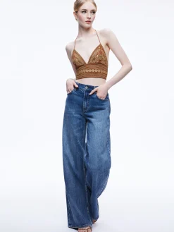Alice and Olivia TOPS*CARLI EMBROIDERED TIE NECK BRA TOP