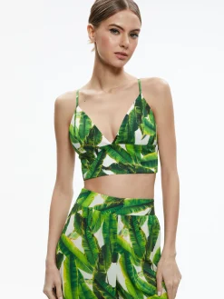 Alice and Olivia MATCHING SETS*CARLI TIE BACK BRA TOP + RUSSELL HIGH WAISTED SMOCKED WAISTBAND PANT