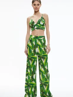 Alice and Olivia MATCHING SETS*CARLI TIE BACK BRA TOP + RUSSELL HIGH WAISTED SMOCKED WAISTBAND PANT