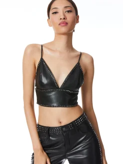 Alice and Olivia TOPS*CARLI VEGAN LEATHER STUDDED BRA TOP