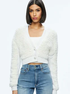 Alice and Olivia SWEATERS*CASILDA FAUX FUR CROPPED CARDIGAN