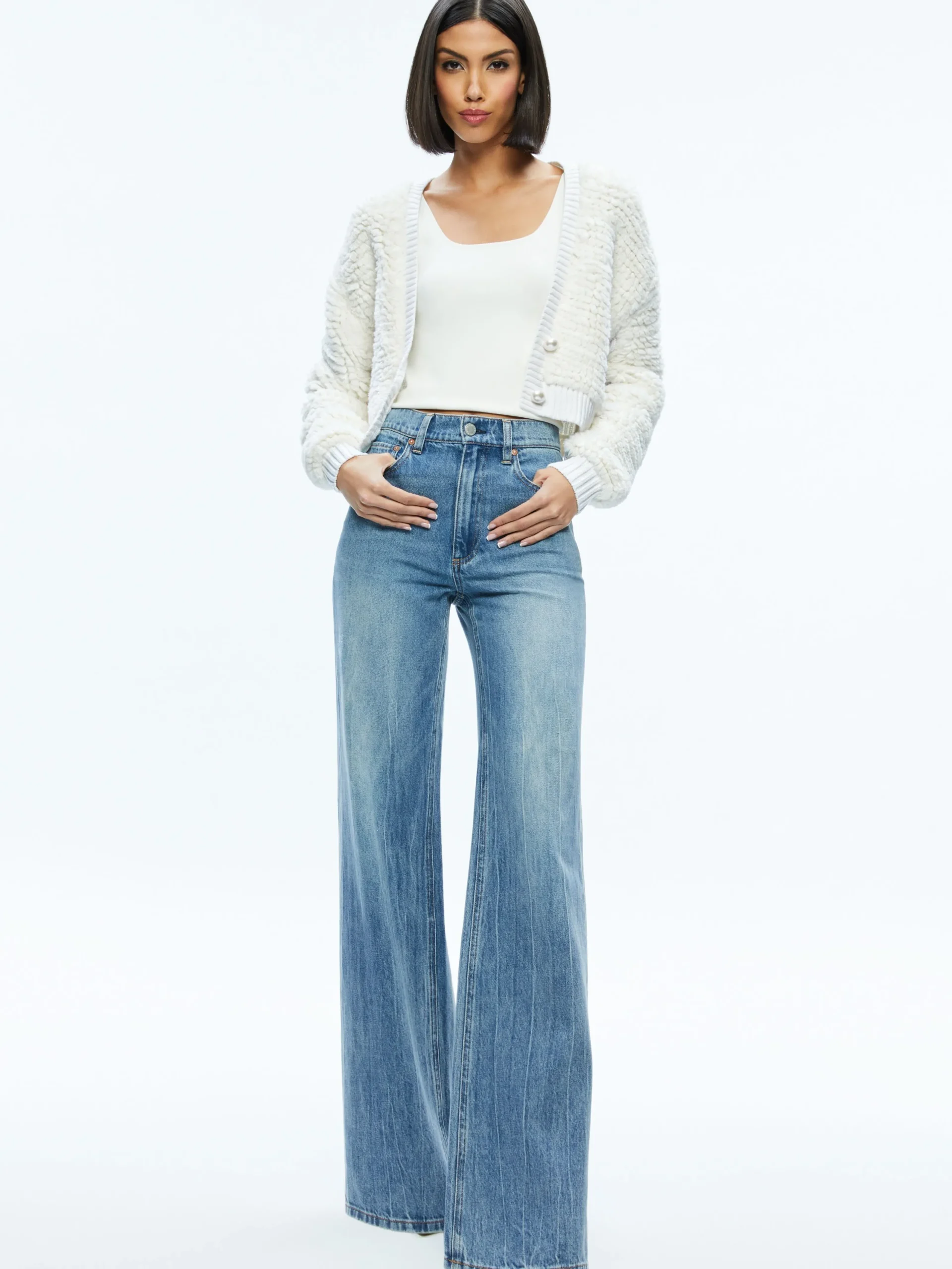 Alice and Olivia SWEATERS*CASILDA FAUX FUR CROPPED CARDIGAN