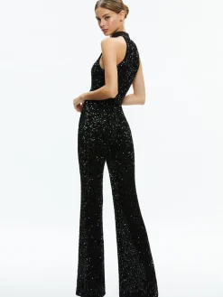 Alice and Olivia JUMPSUITS*CATALINE SEQUIN HIGH NECK WIDE LEG JUMPSUIT