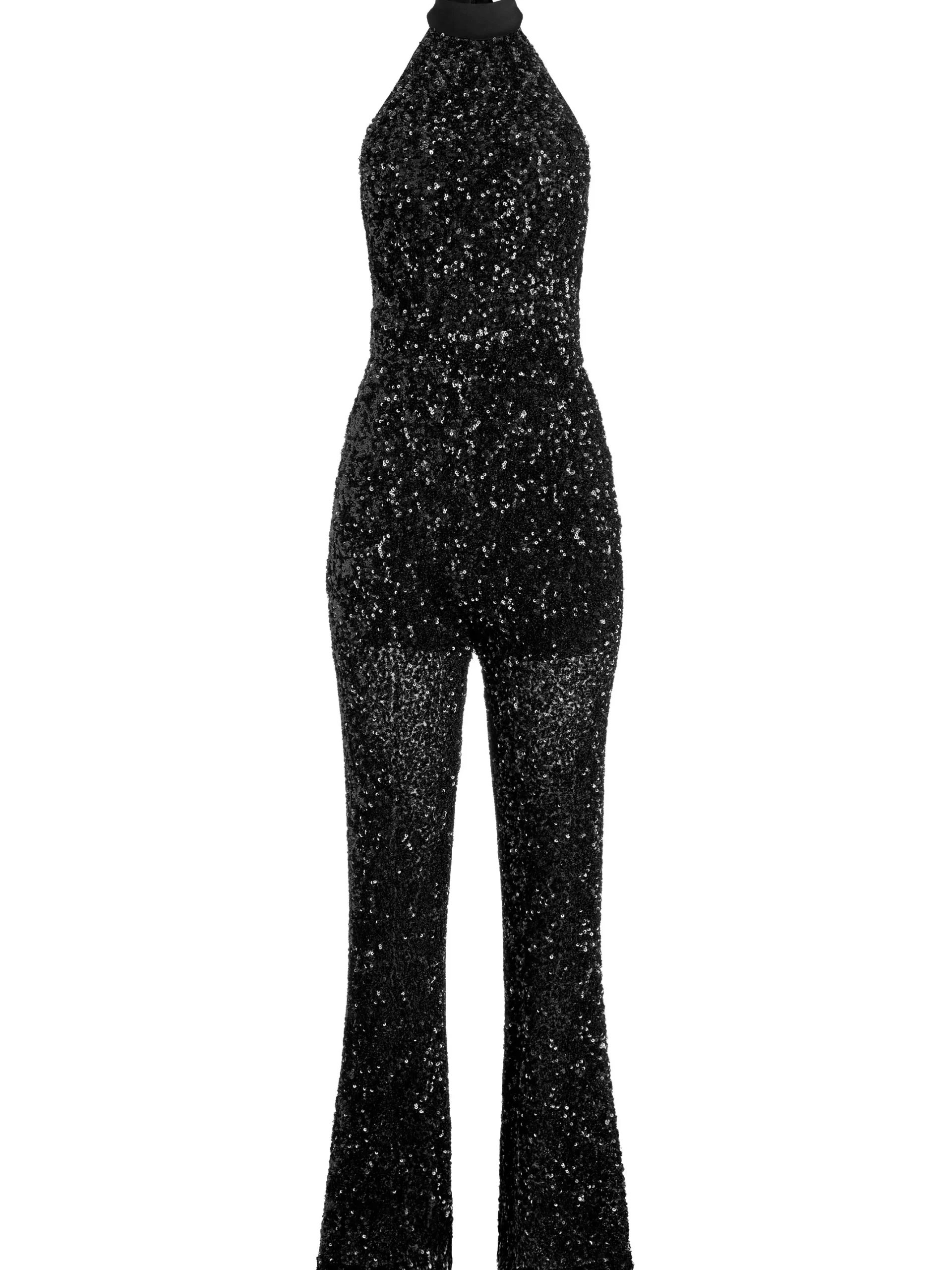 Alice and Olivia JUMPSUITS*CATALINE SEQUIN HIGH NECK WIDE LEG JUMPSUIT