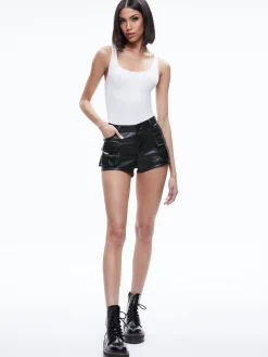 Alice and Olivia VEGAN LEATHER|SHORTS*CAY LOW RISE VEGAN LEATHER CARGO SHORT
