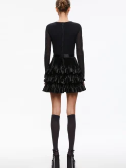 Alice and Olivia GUEST OF|MINI*CHARA TIERED RUFFLE MINI DRESS