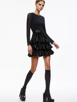 Alice and Olivia GUEST OF|MINI*CHARA TIERED RUFFLE MINI DRESS