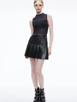 Alice and Olivia VEGAN LEATHER|MINI*CHARA VEGAN LEATHER PLEATED MINI DRESS