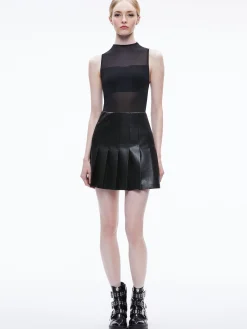 Alice and Olivia VEGAN LEATHER|MINI*CHARA VEGAN LEATHER PLEATED MINI DRESS