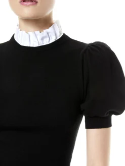 Alice and Olivia ESSENTIALS|SWEATERS*CHASE PUFF SLEEVE SWEATER WITH COLLAR