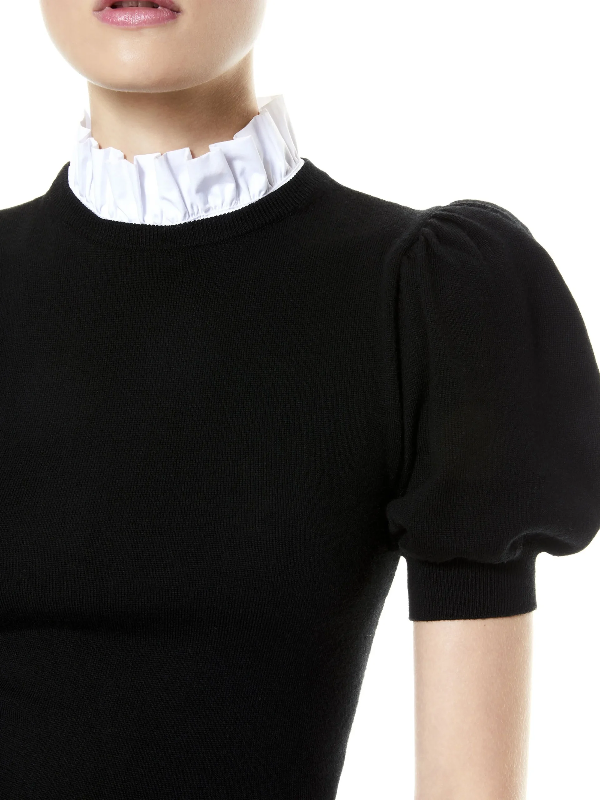 Alice and Olivia ESSENTIALS|SWEATERS*CHASE PUFF SLEEVE SWEATER WITH COLLAR