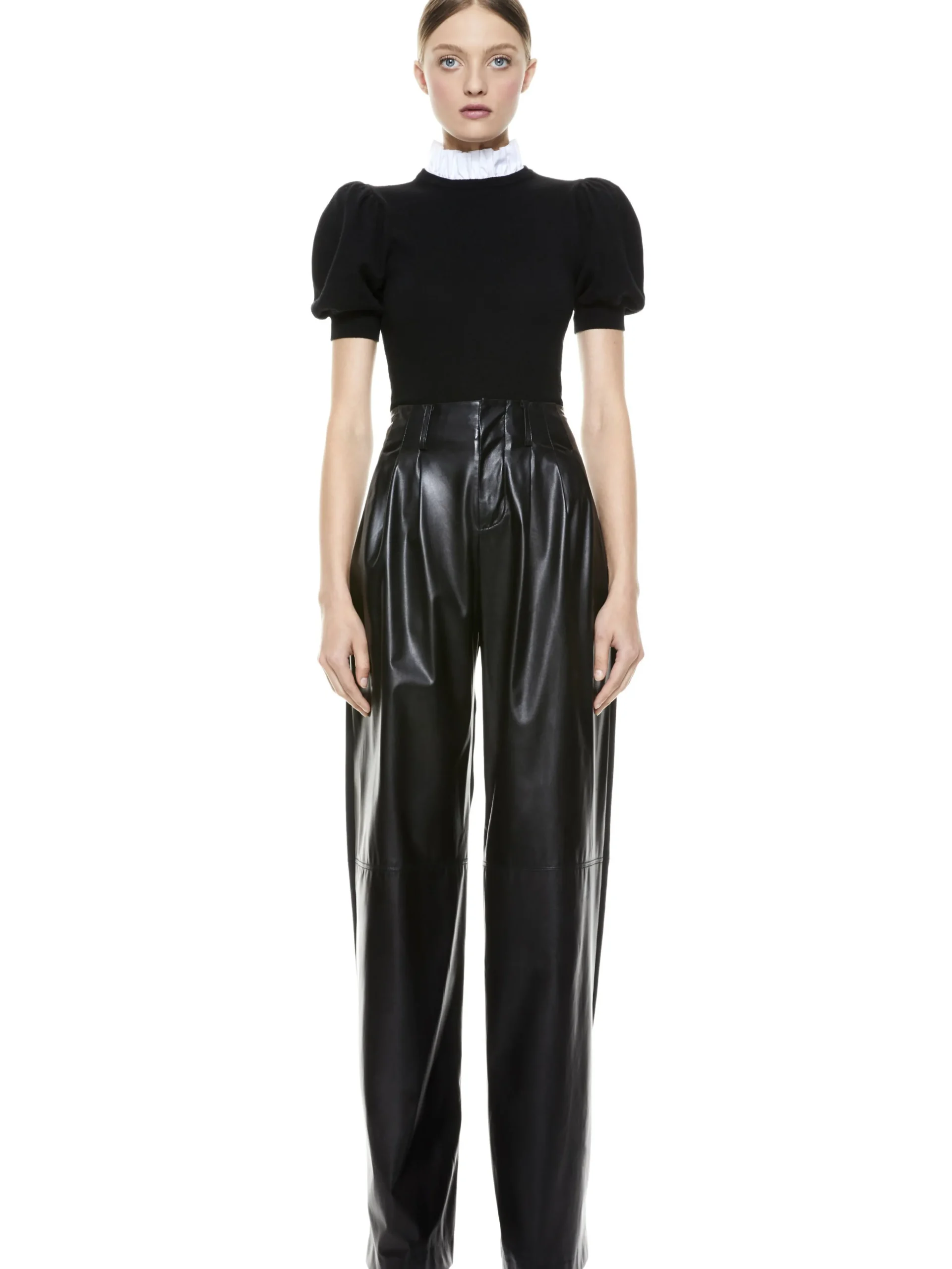 Alice and Olivia ESSENTIALS|SWEATERS*CHASE PUFF SLEEVE SWEATER WITH COLLAR