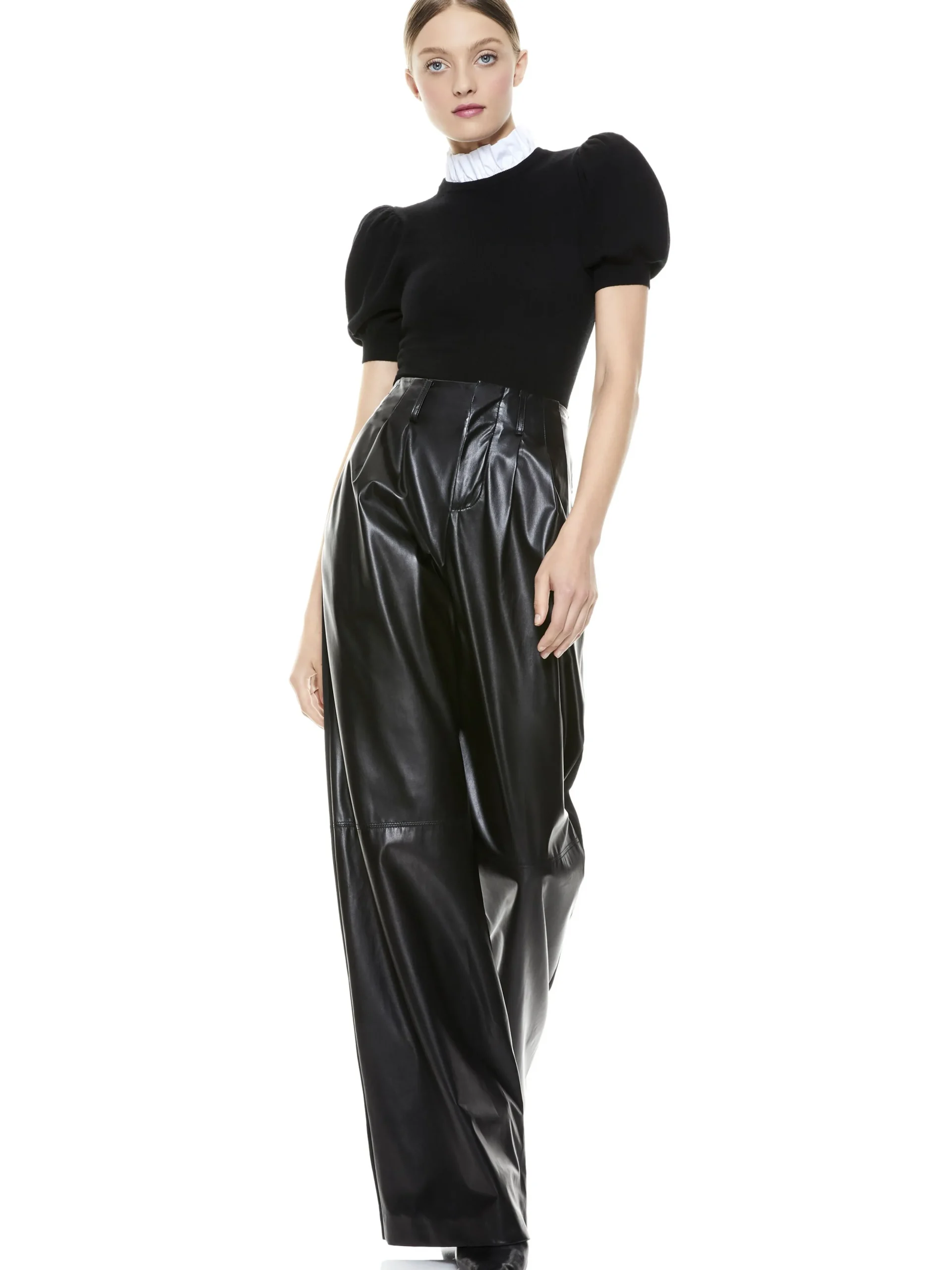 Alice and Olivia ESSENTIALS|SWEATERS*CHASE PUFF SLEEVE SWEATER WITH COLLAR
