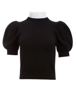 Alice and Olivia ESSENTIALS|SWEATERS*CHASE PUFF SLEEVE SWEATER WITH COLLAR