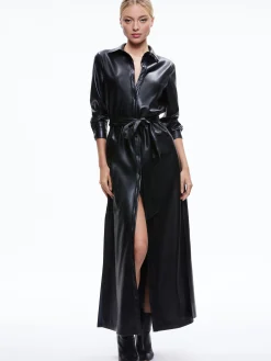 Alice and Olivia VEGAN LEATHER|ESSENTIALS*CHASSIDY VEGAN LEATHER MAXI SHIRT DRESS