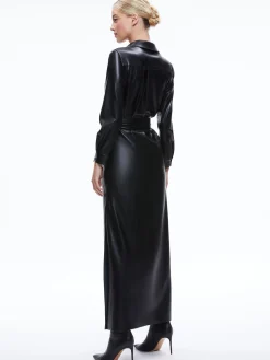 Alice and Olivia VEGAN LEATHER|ESSENTIALS*CHASSIDY VEGAN LEATHER MAXI SHIRT DRESS