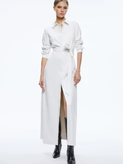 Alice and Olivia ESSENTIALS|MAXI*CHASSIDY VEGAN LEATHER MAXI SHIRT DRESS