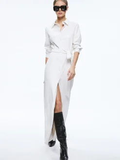 Alice and Olivia ESSENTIALS|MAXI*CHASSIDY VEGAN LEATHER MAXI SHIRT DRESS