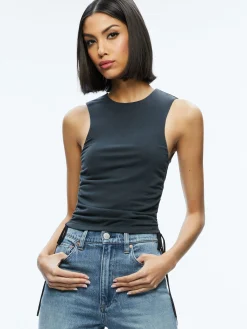 Alice and Olivia ESSENTIALS|TOPS*CHRISSY CREWNECK RUCHED CROP TOP