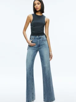 Alice and Olivia ESSENTIALS|TOPS*CHRISSY CREWNECK RUCHED CROP TOP