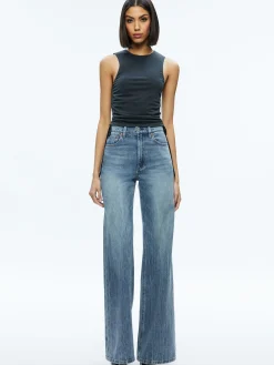 Alice and Olivia ESSENTIALS|TOPS*CHRISSY CREWNECK RUCHED CROP TOP