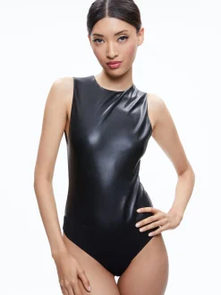 Alice and Olivia VEGAN LEATHER|ESSENTIALS*CLARINDA VEGAN LEATHER BODYSUIT