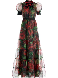 Alice and Olivia GUEST OF|MAXI*COLETTA BOW NECK BUTTON FRONT MAXI DRESS