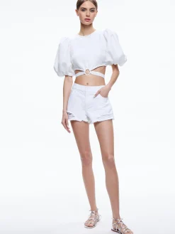 Alice and Olivia TOPS*COLETTE TIE PUFF SLEEVE CROP TOP