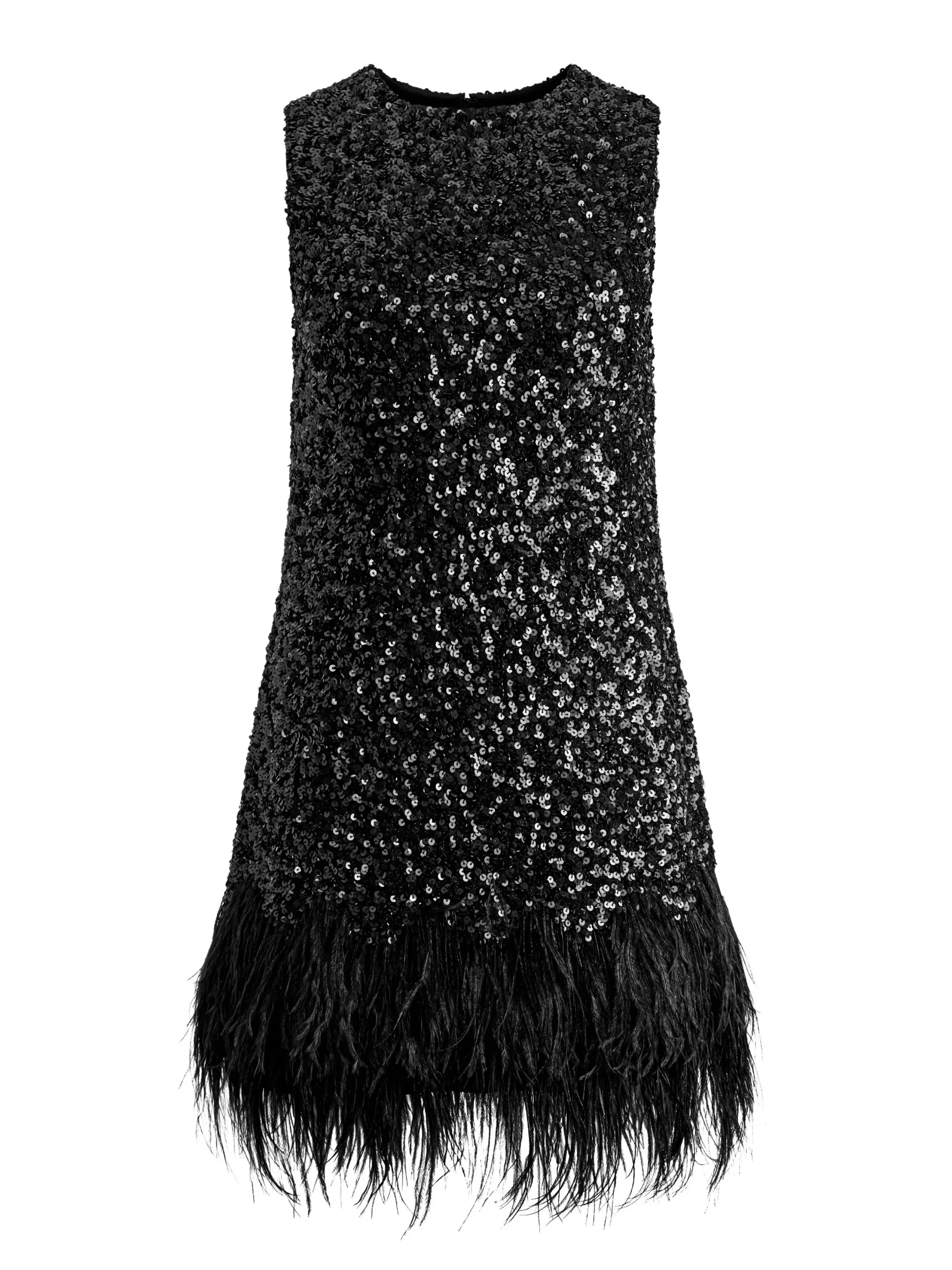 Alice and Olivia GUEST OF|MINI*COLEY EMBELLISHED FEATHER TRIM MINI DRESS