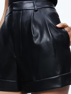 Alice and Olivia VEGAN LEATHER|ESSENTIALS*CONRY VEGAN LEATHER PLEATED CUFF SHORT