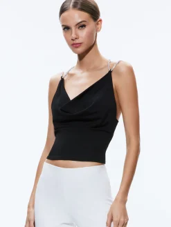 Alice and Olivia TOPS*CORAL CRYSTAL STRAP COWL NECK TOP