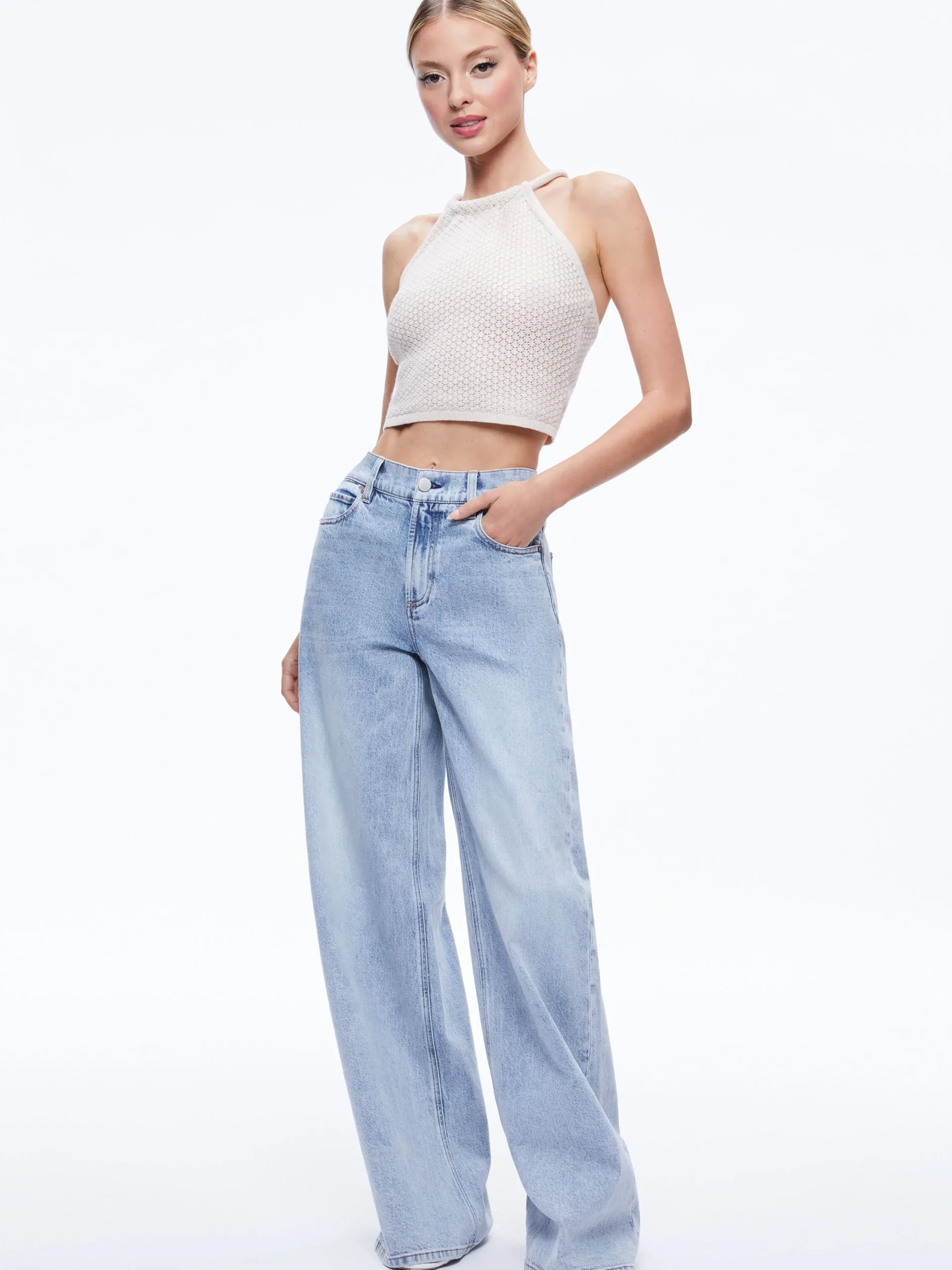 Alice and Olivia TOPS*DARIA POINETELLE CORD BACK HALTER TOP