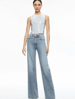 Alice and Olivia TOPS*DARINA EMBELLISHED CROPPED TANK
