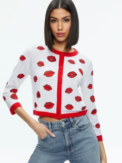 Alice and Olivia STACEY'S FAVORITES|VALENTINE'S DAY EDIT*DARODA KISS CREWNECK CROPPED CARDIGAN