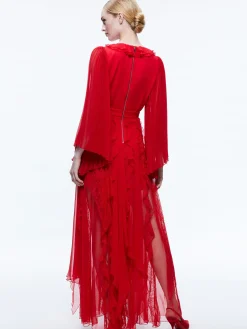 Alice and Olivia GUEST OF|MAXI*DAY SUNBURST SLEEVE MAXI DRESS