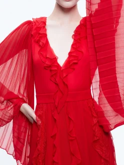 Alice and Olivia GUEST OF|MAXI*DAY SUNBURST SLEEVE MAXI DRESS