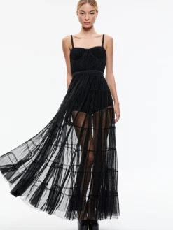 Alice and Olivia GUEST OF|MAXI*DEENA PLEATED MAXI DRESS WITH HOT PANT