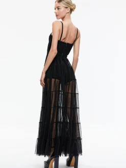 Alice and Olivia GUEST OF|MAXI*DEENA PLEATED MAXI DRESS WITH HOT PANT