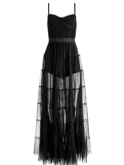 Alice and Olivia GUEST OF|MAXI*DEENA PLEATED MAXI DRESS WITH HOT PANT