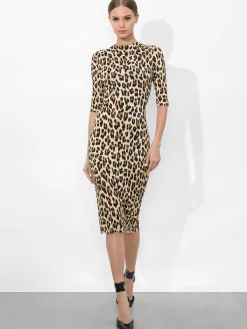 Alice and Olivia MIDI|DRESSES*DELORA FITTED MOCK NECK MIDI DRESS