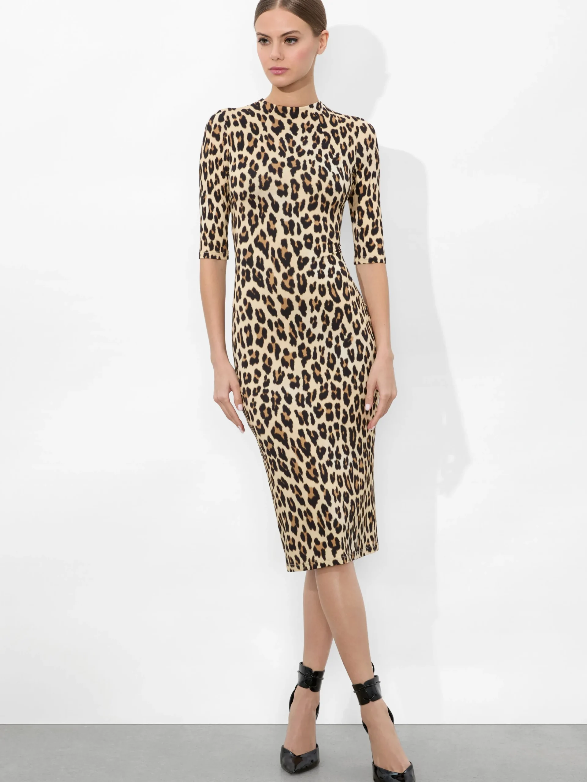 Alice and Olivia MIDI|DRESSES*DELORA FITTED MOCK NECK MIDI DRESS