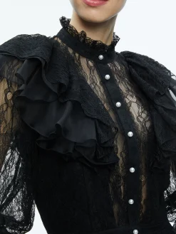 Alice and Olivia VALENTINE'S DAY EDIT|TOPS*DELPHA RUFFLE LACE BLOUSON SLEEVE CROPPED TOP