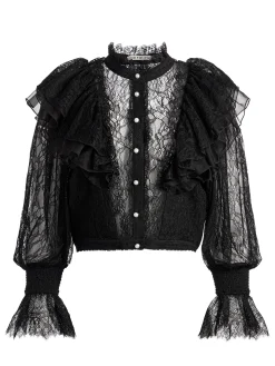 Alice and Olivia VALENTINE'S DAY EDIT|TOPS*DELPHA RUFFLE LACE BLOUSON SLEEVE CROPPED TOP