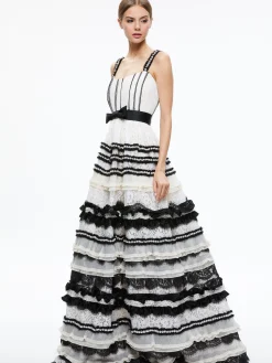 Alice and Olivia GUEST OF|MAXI*DENITA BUSTIER RUFFLE GOWN