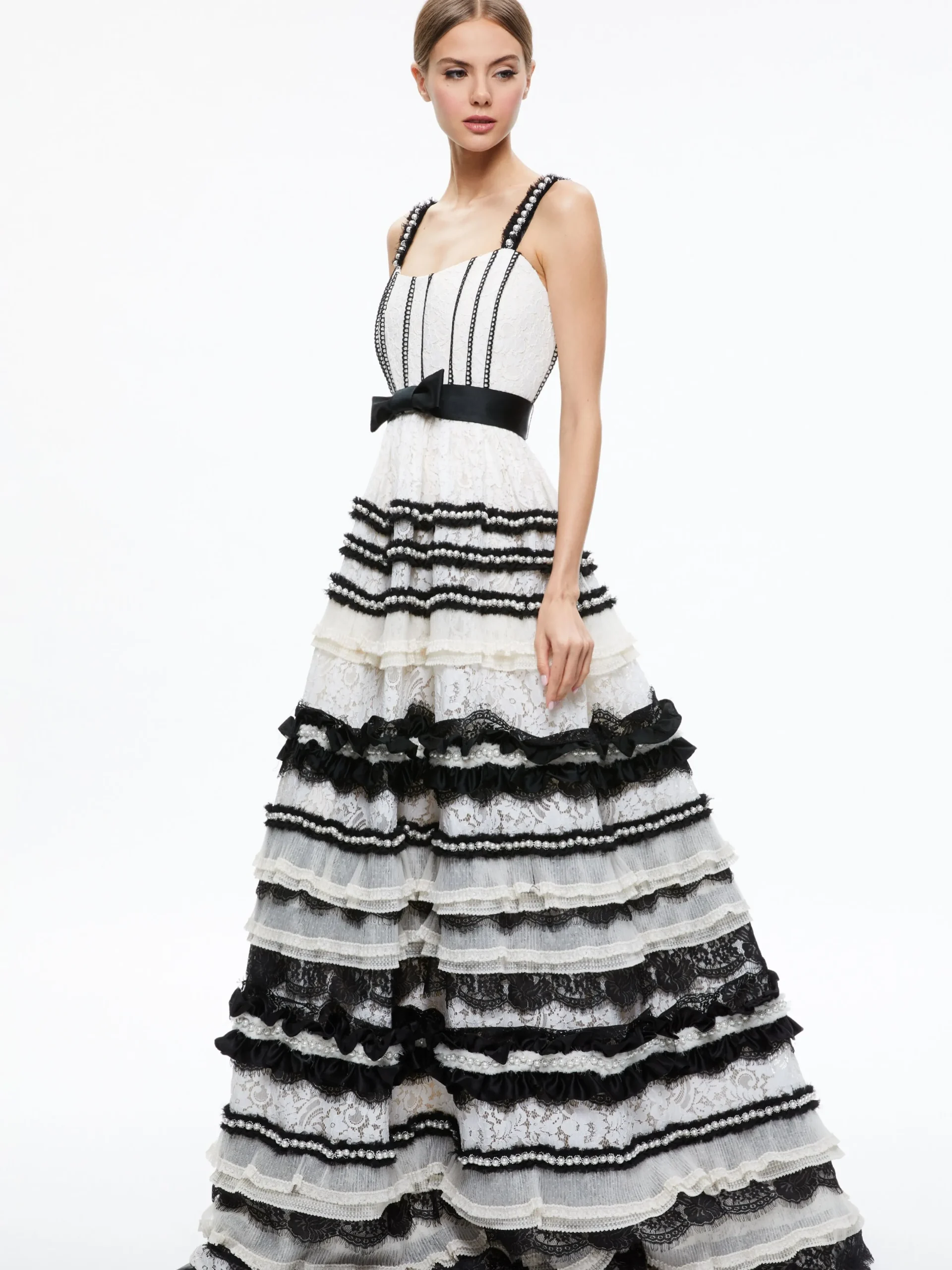 Alice and Olivia GUEST OF|MAXI*DENITA BUSTIER RUFFLE GOWN